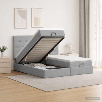 vidaXL Ottoman bed met matras met hoofdeinde 2 st Lichtgrijs, Huis en Inrichting, Slaapkamer | Bedden, Verzenden, Nieuw