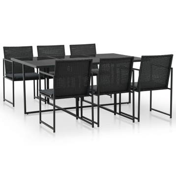 vidaXL 7-delige Tuinset met kussens poly rattan zwart, Verzenden, Tuinset