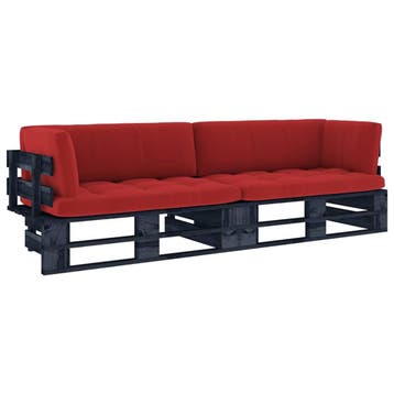 vidaXL Tweezitsbank pallet met kussens zwart geïmpregneerd, Verzenden, Nieuw