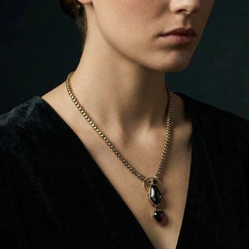 Collier - 18 carats Or jaune Grenat - Collier serpent