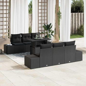 vidaXL Tuinbank Set 7 st Zwart Poly Rattan en Poedergecoat, Verzenden, Nieuw