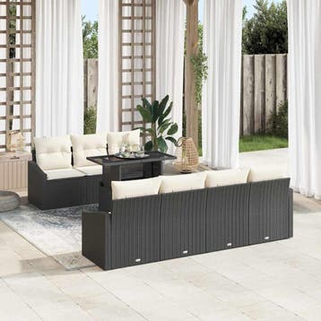 vidaXL Tuinbank Set 8 st Zwart poly rattan, Verzenden
