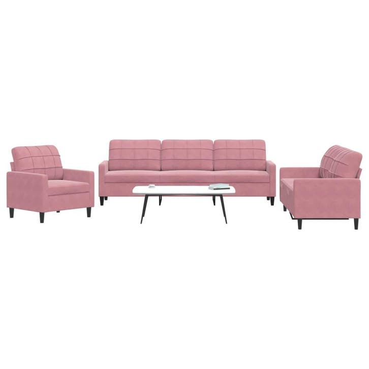 vidaXL 3-delige Loungeset met kussens fluweel roze, Huis en Inrichting, Zetels | Zetels, Nieuw, Verzenden