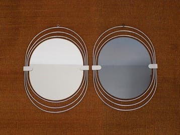 Wandspiegel - Staal, Glas - Paar ovale spiegels uit de jaren