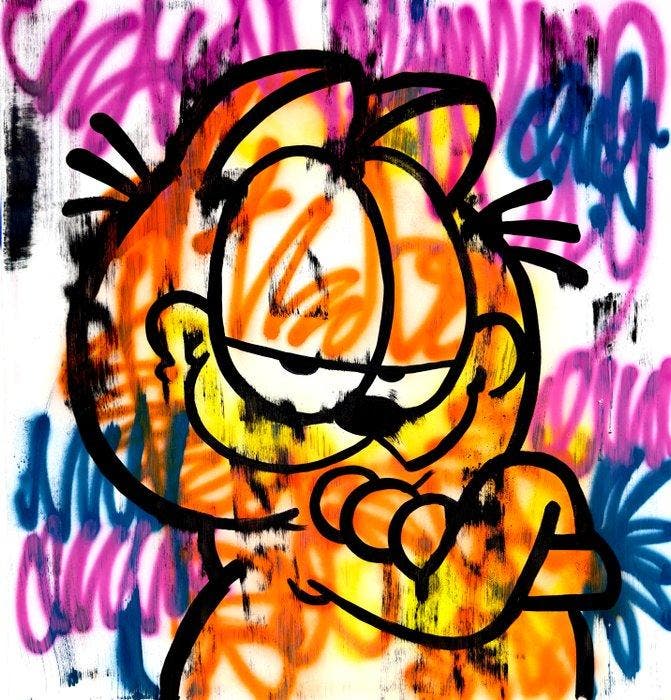 LAPSUS (1990) - Garfield Graffiti - XL, Antiek en Kunst, Kunst | Schilderijen | Modern