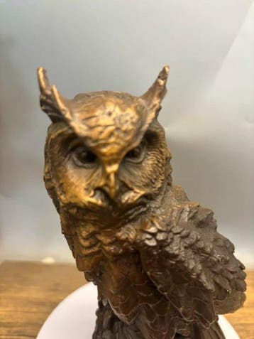 Beeld, Brass owl ornament - 17 cm - Koper