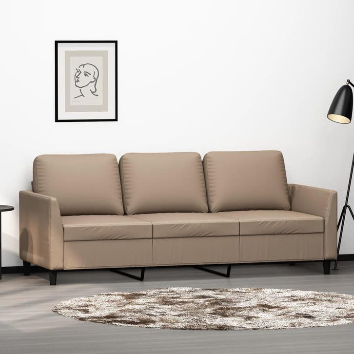 vidaXL Driezitsbank 180 cm kunstleer cappuccinokleurig, Huis en Inrichting, Zetels | Zetels, Nieuw, Verzenden