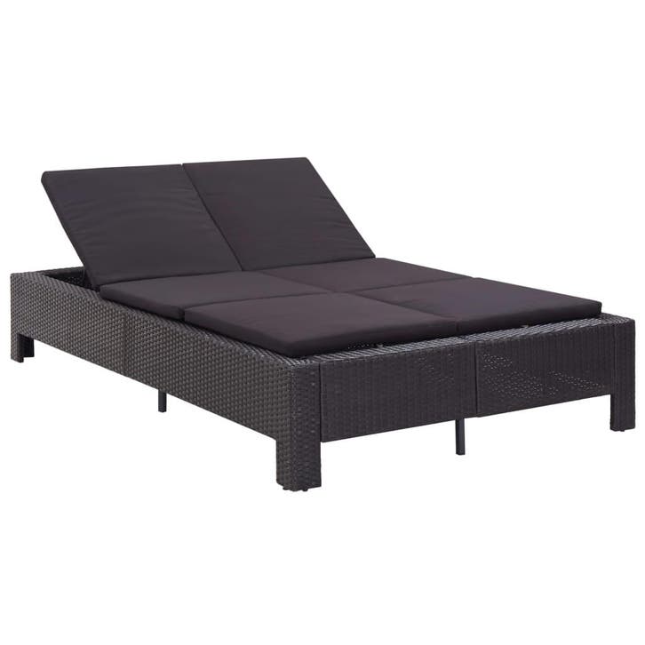 vidaXL Ligbed met kussen 2-persoons poly rattan zwart, Jardin & Terrasse, Chaises longues, Envoi