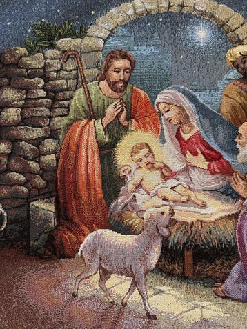 San Leucio Zeldzaam wandtapijt van de Nativiteit met gouden