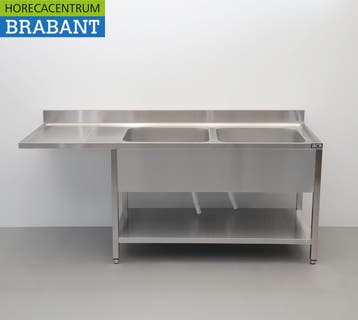 HCB RVS Spoeltafel dubbele spoelbakken Premium-line 200 cm, Ophalen of Verzenden