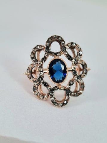 Zonder minimumprijs - Ring - 9 kt. Zilver, Roségoud Saffier, Nieuw