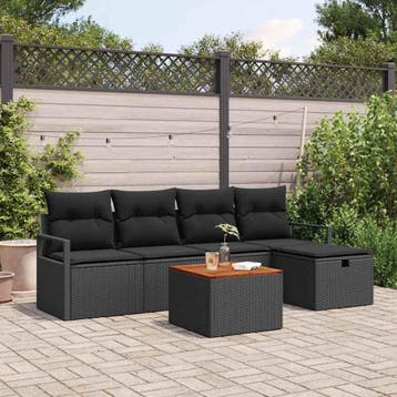 vidaXL Tuinbank Set 6 st Zwart poly rattan, Verzenden