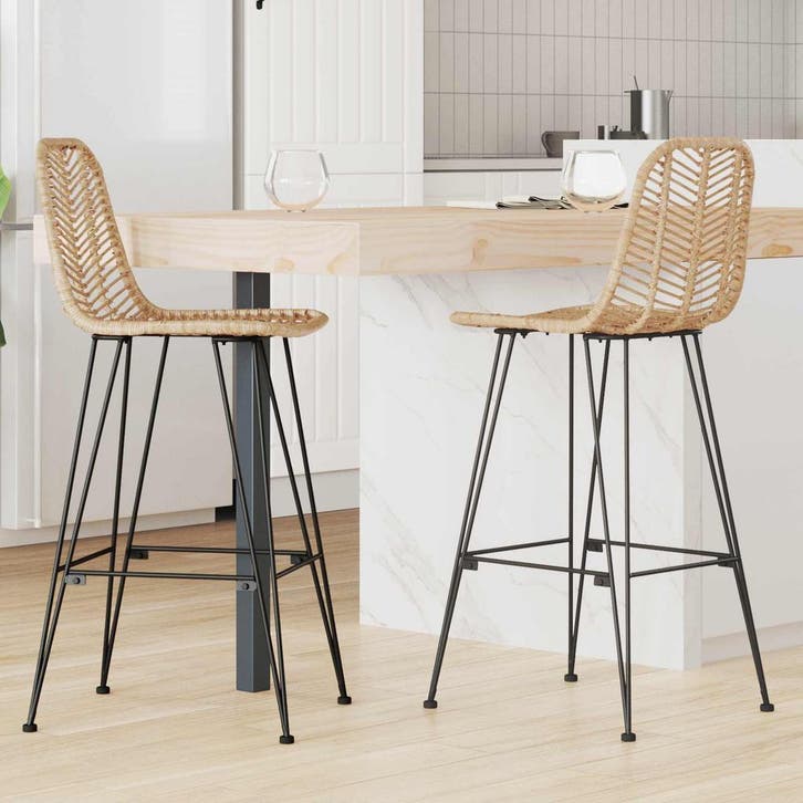 vidaXL Barkruk 2 st Naturel 44 x 52 x 111 cm Riet en Ijzer, Maison & Meubles, Tabourets de bar, Envoi