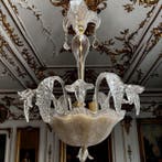 Kroonluchter - Murano-glas, 3 lampen, bloemen en bladeren in, Antiek en Kunst