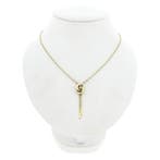 Gouden Cardano schakelketting met vaste hanger en diamant..., Handtassen en Accessoires, Kettingen, Gebruikt, Overige kleuren