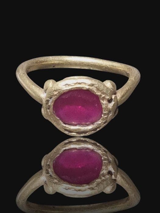 Ancient (Roman) Geel goud, Stunning Pink/Red Garnet (XRF, Bijoux, Sacs & Beauté, Bijoux anciens