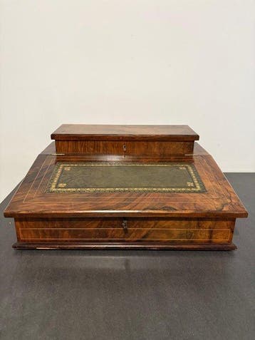 Écritoire - Ronce de noyer, Cuir, Acajou, Antiquités & Art