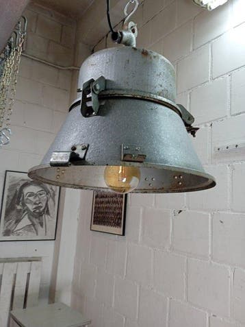 Plafondlamp - Vintage industriële hanglamp - Staal,, Antiek en Kunst