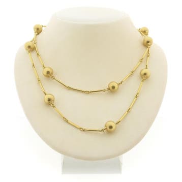 Gouden lange ketting/sautoir met bolletjes, Ophalen of Verzenden
