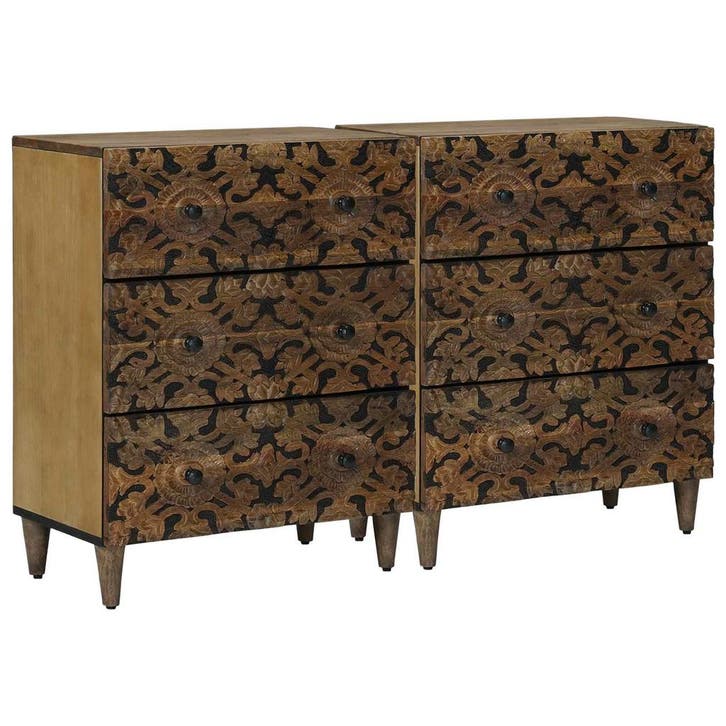 vidaXL Dressoir 2 pcs Bruin 60 x 33,5 x 75 cm Massief Mango, Huis en Inrichting, Kasten | Overige, Nieuw, Verzenden