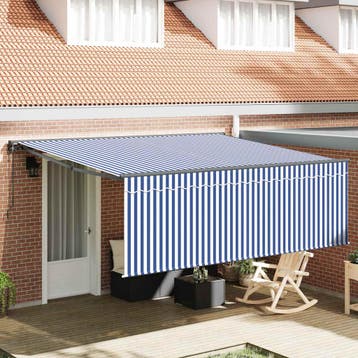 vidaXL Uitschuifbare luifel Blauw en Wit 400 × 300 cm, Verzenden