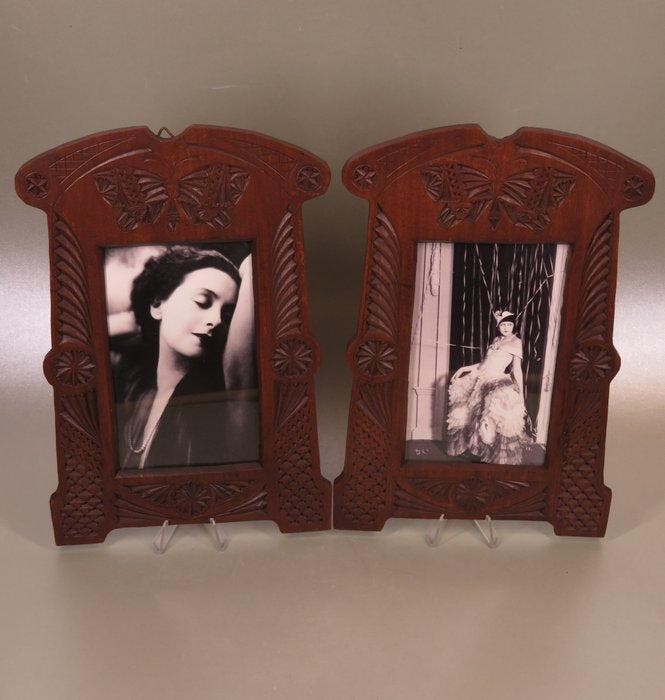 Jugendstil kerfsnede fotolijst met vlinders - Cadre photo, Antiquités & Art, Art | Objets design