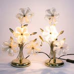 Wandkandelaar (2) - tafellampen - messing - bloemen in