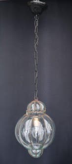 Plafonnier - Verre, Métal - Lampe soufflée à la bouche