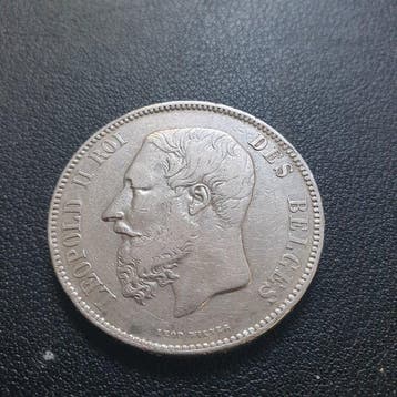 België. Leopold II. 5 Francs 1867 avec point (Zonder