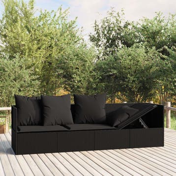 vidaXL Loungebed met kussens poly rattan zwart, Jardin & Terrasse, Chaises longues, Verzenden