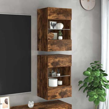 vidaXL Wandkasten met LED-verlichting voor tv 2st gerookt, Verzenden, Nieuw