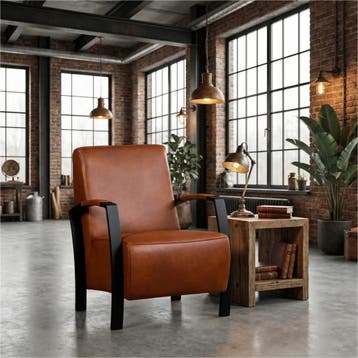 Leren fauteuil Glory, Huis en Inrichting, Fauteuils, Nieuw, Ophalen of Verzenden, 50 tot 75 cm, Industrieel, Modern