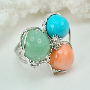 Koraal - Zilver - Ring - Turkoois Arizona, Giada