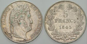 5 Francs 1845 W Frankreich Louis Philipp 1830-1848, Verzenden