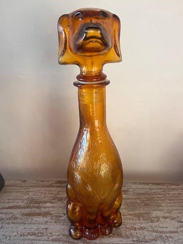 Large Dachshund - H36 cm - Amber glass - italy - Empoli -