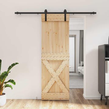 vidaXL Schuifdeur 70 x 210 cm Massief Pine Hout, Doe-het-zelf en Bouw, Deuren en Vliegenramen, Verzenden, Nieuw