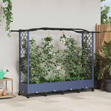 vidaXL Verhoogd Bed met Trellis en Dak Grijs 207 x 40 x 129, Verzenden