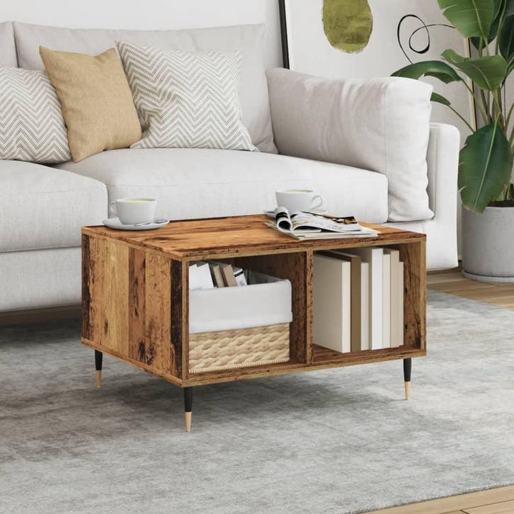 vidaXL Salontafel 60x50x36,5 cm bewerkt hout oud houtkleurig, Huis en Inrichting, Tafels | Salontafels, Nieuw, Verzenden