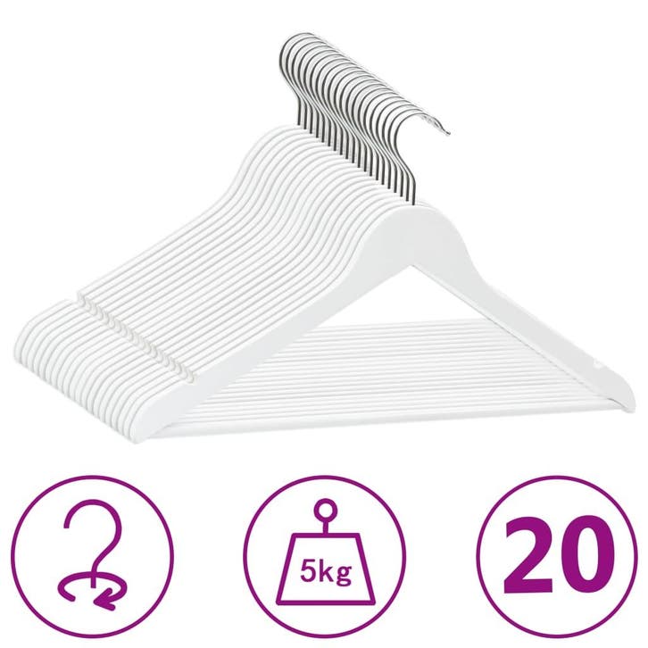 vidaXL 20-delige Kledinghangerset anti-slip hardhout wit, Maison & Meubles, Armoires | Penderies & Garde-robes, Envoi