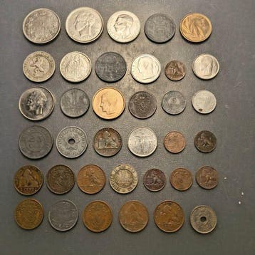 België. Lote de 36 monedas (Zonder minimumprijs), Postzegels en Munten