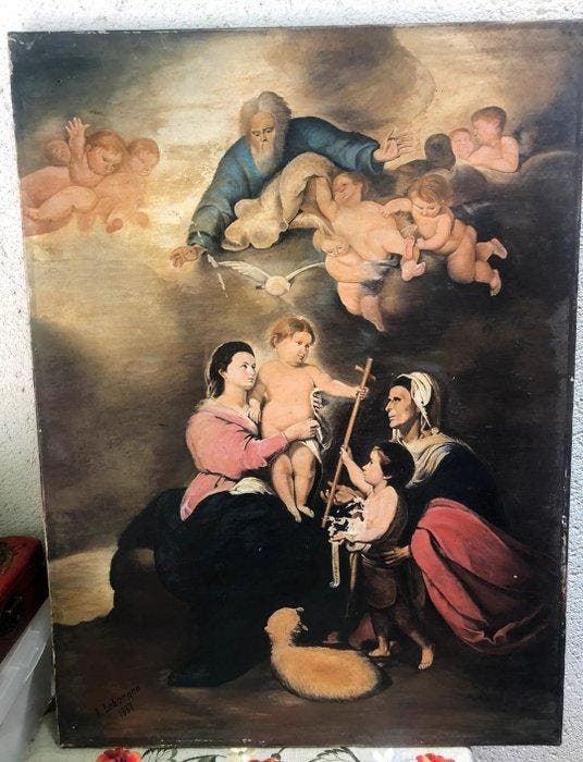 A. Lebornie (XX) - Sacra Famiglia con Sant’Anna e San, Antiek en Kunst, Kunst | Schilderijen | Klassiek