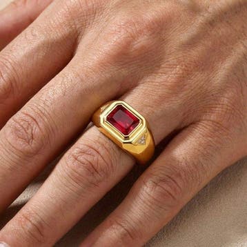 Zonder minimumprijs - Ring Verguld Robijn - Diamant -