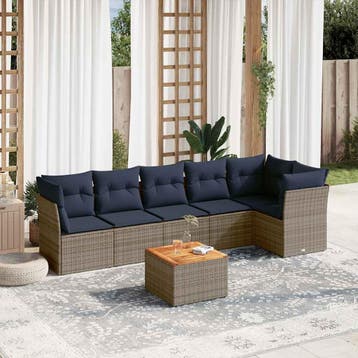 vidaXL 7-delige Loungeset met kussens poly rattan grijs, Verzenden, Loungeset