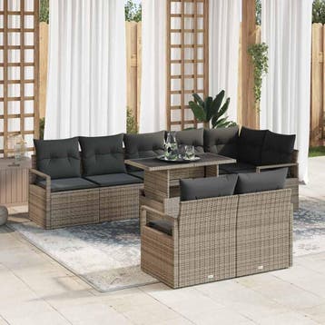 vidaXL Tuinbank Set met kussen 9 pcs Grijs poly rattan, Verzenden, Nieuw