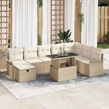 vidaXL Tuinbank Set 9 st Beige poly rattan, Verzenden, Nieuw