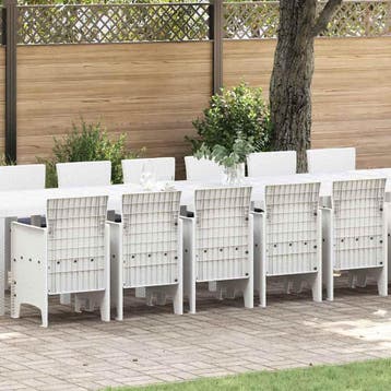 vidaXL Tuin eettafelset met kussens 17 st Wit PP, Verzenden, Nieuw