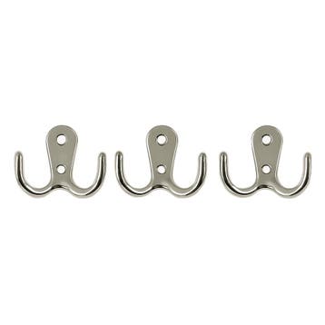 Set van 3 eenvoudige dubbele kapstokhaken, zilver, Verzenden