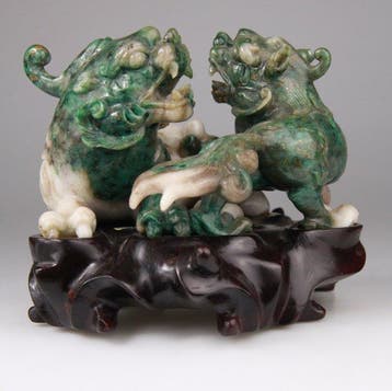Chinese Carved Hardstone Stone Foo Dog Lion Statue Chine -, Antiquités & Art