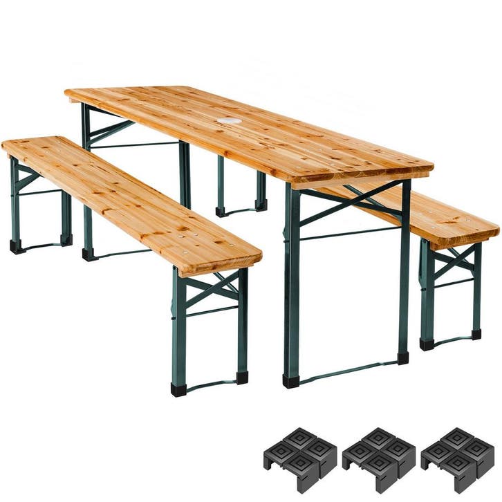 tectake Biertafelset Ludwig 3-delig opklapbaar met parasolho, Huis en Inrichting, Stoelen, Verzenden