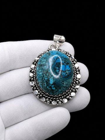 Pendentif exquis de Turquoise Vang Gogh - Monté sur argent